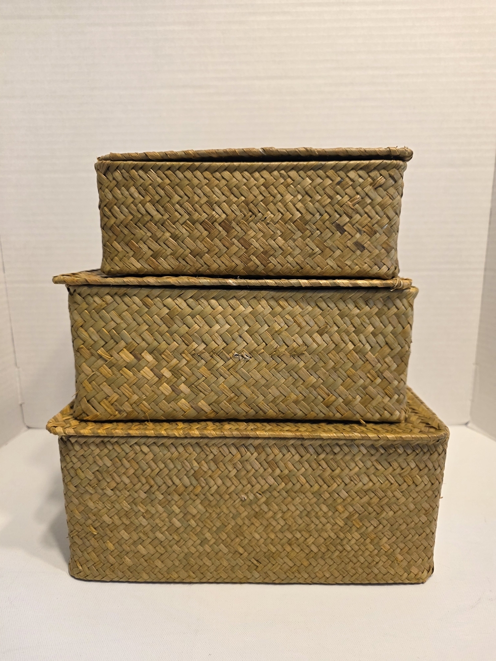 Natural Woven Seagrass Storage Box Set in Tan - 3 Piece